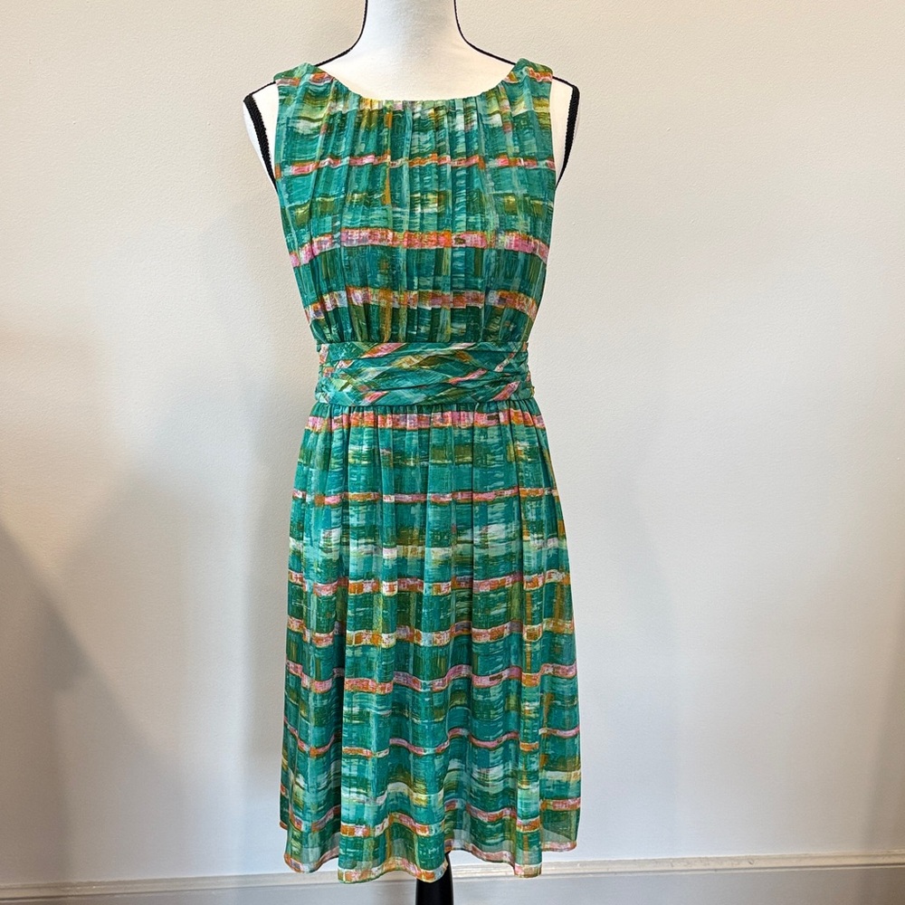 Jessica Howard Abstract Green Watercolor Sleeveless Dress Size 8